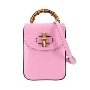 GUCCI Pink Leather Bamboo Shoulder Bag